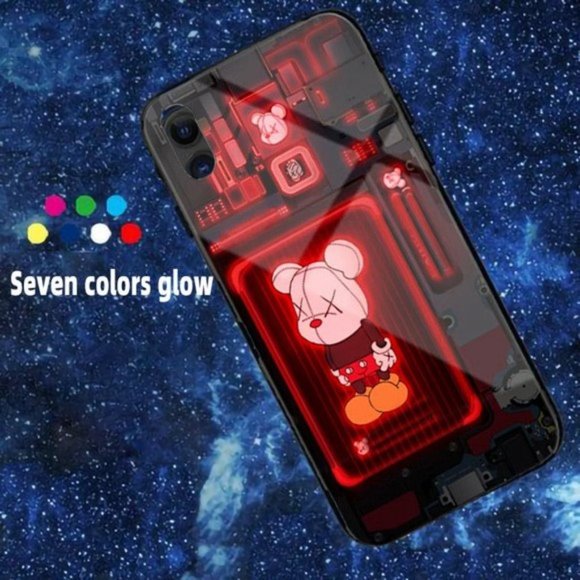 iPhone 13 P| LED Smart Luminous Tempered Glass iPhone Cases - Mickey Bear Design - Picture 3 of 5